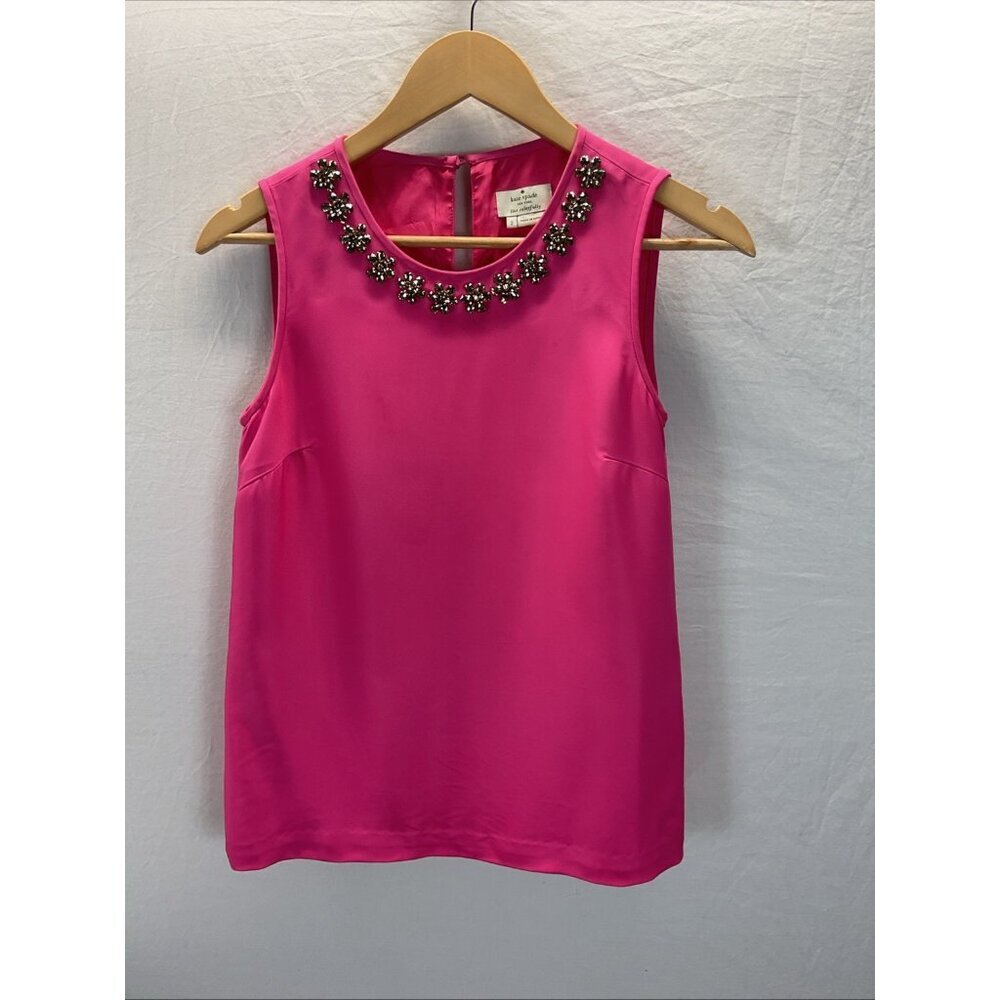 KATE SPADE New York DENNI Rhinestone Hot PINK sleeveless satin blouse top size 2